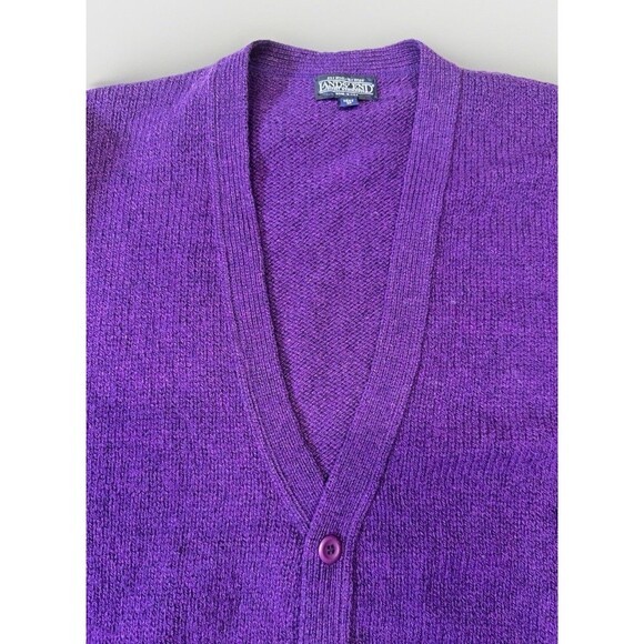 Vintage Lands’ End Wool Cardigan Purple Men’s M Made in USA Varsity Stripes - Picture 4 of 5